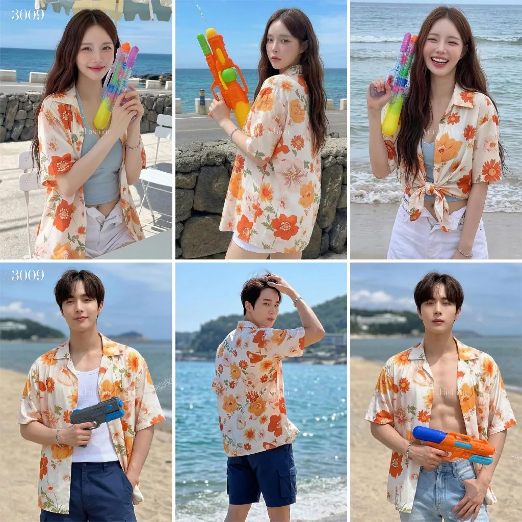 เสื้อสงกรานต์ผู้หญิง ลายฮาวาย แขนสั้ง ผ้าไหมอิตาลี #3009 thumbnail 6