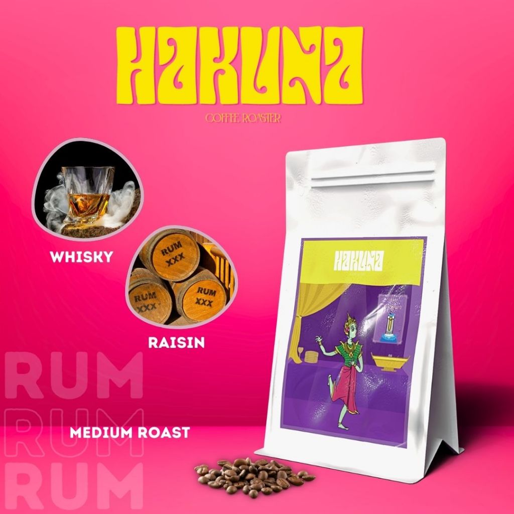 Hakuna Coffee Roaster เมล็ดกาแฟคั่วกลาง Rum อราบิก้า 100%