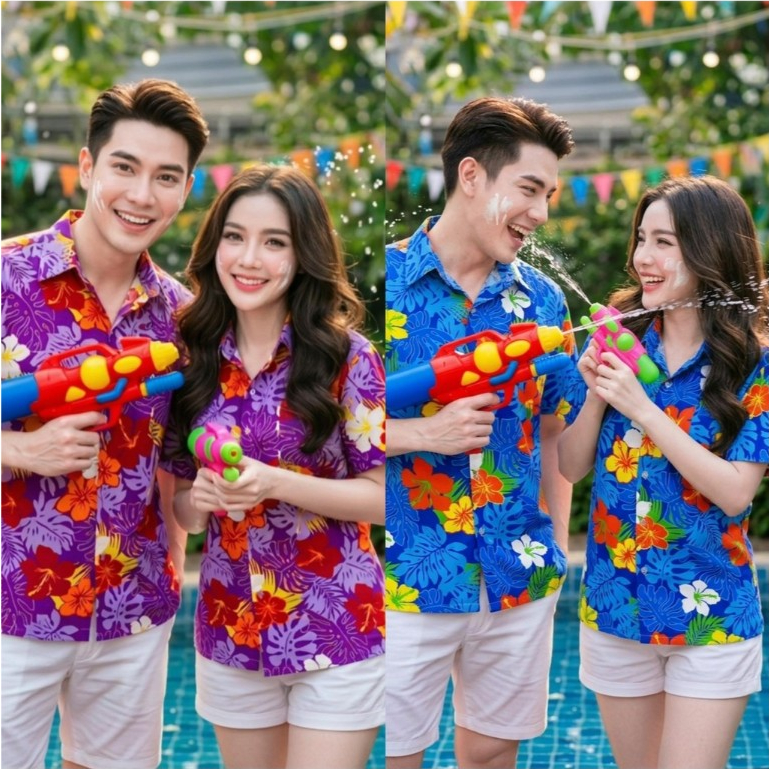 เสื้อลายดอกสงกรานต์ เสื้อสงกรานต์ เสื้อลายดอก เสื้อลายดอกไม้ สีสันสดใส ไม่ย้วย