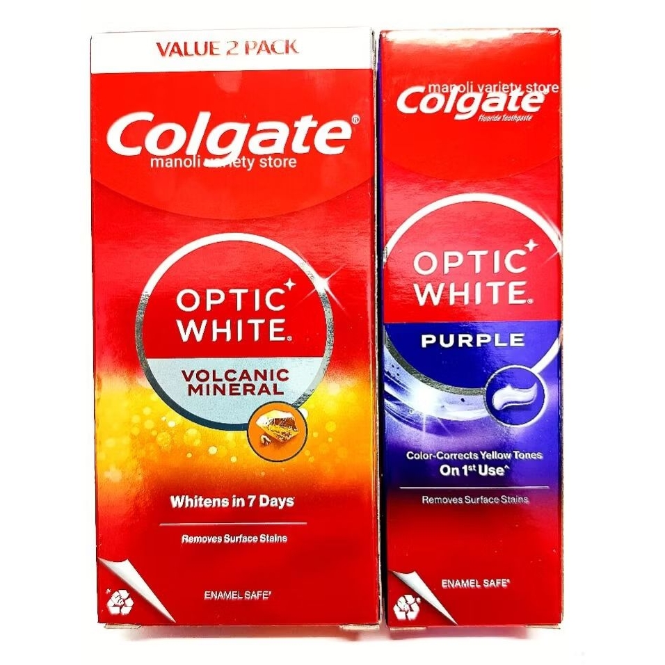 คอลเกต ยาสีฟัน อ๊อฟติค ไวท์ ( แพ็คคู่ หรือ เดียว) Colgate optic white Volcanic mineral ,Purple toothpaste 100g