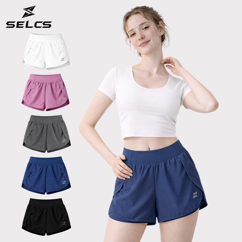 SELCS กางเกงออกกำลังกายผู้หญิง กางเกงออกกำลังกายขาสั้น ผ้าลื่น มีซับในกันโป๊ มาพร้อมกระเป๋าด้านข้าง