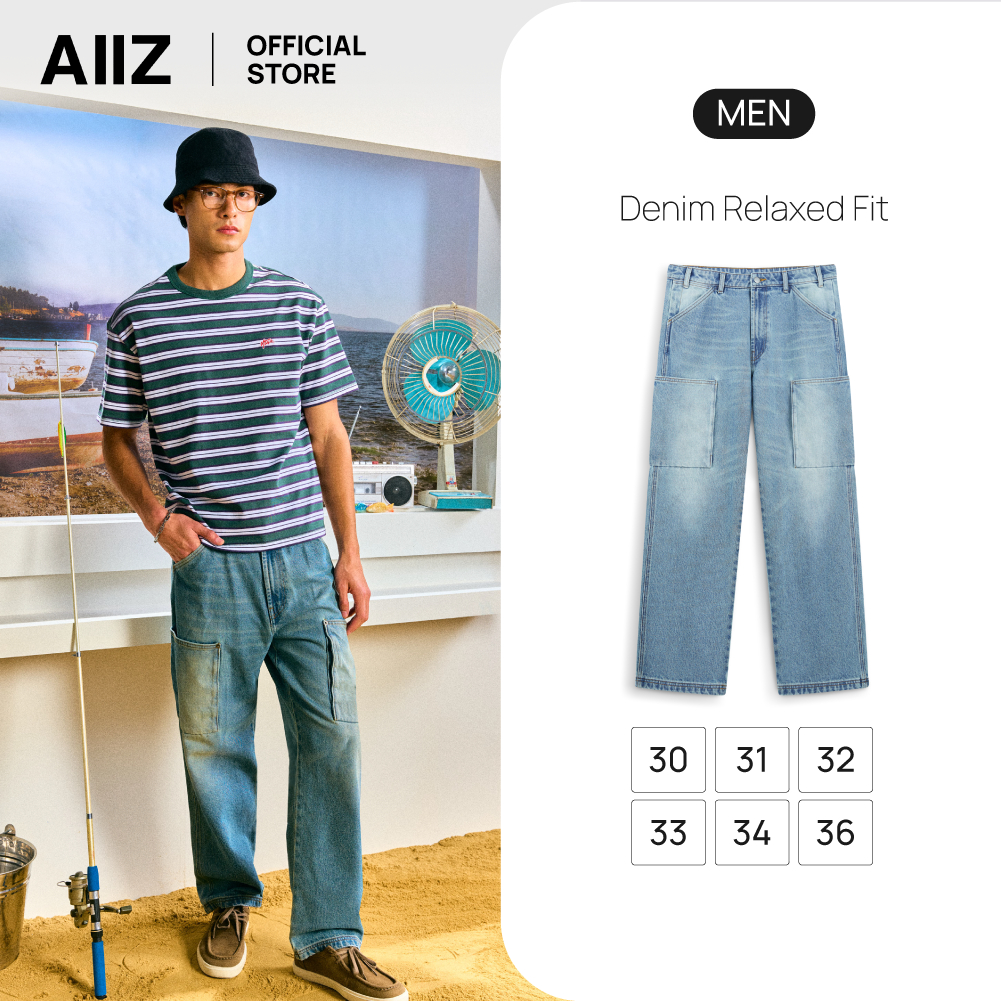 AIIZ กางเกงยีนส์ผู้ชายขายาวมีกระเป๋าข้าง AIIZ Men's Denim Relaxed Fit