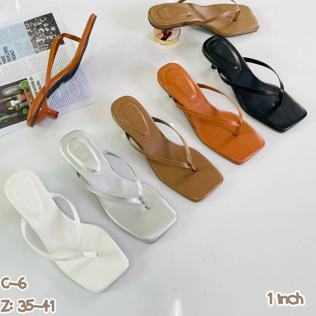 NEW NEW รองเท้าแฟชั่น รองเท้าส้นสูง ดีไซน์สายคีบ สูง 1 นิ้ว รุ่น C-6