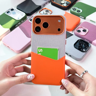 พร้อมส่ง T9S213🪾2Tone Magnetic Fabric Leather เคสแข็งชาร์จไร้สายงานผ้าตัดด้วยหนังแท้ แม่เหล็กN52 เคสไอโฟน For iPhone17pm