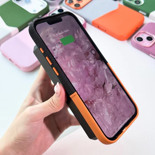 พร้อมส่ง T9S213🪾2Tone Magnetic Fabric Leather เคสแข็งชาร์จไร้สายงานผ้าตัดด้วยหนังแท้ แม่เหล็กN52 เคสไอโฟน For iPhone17pm
