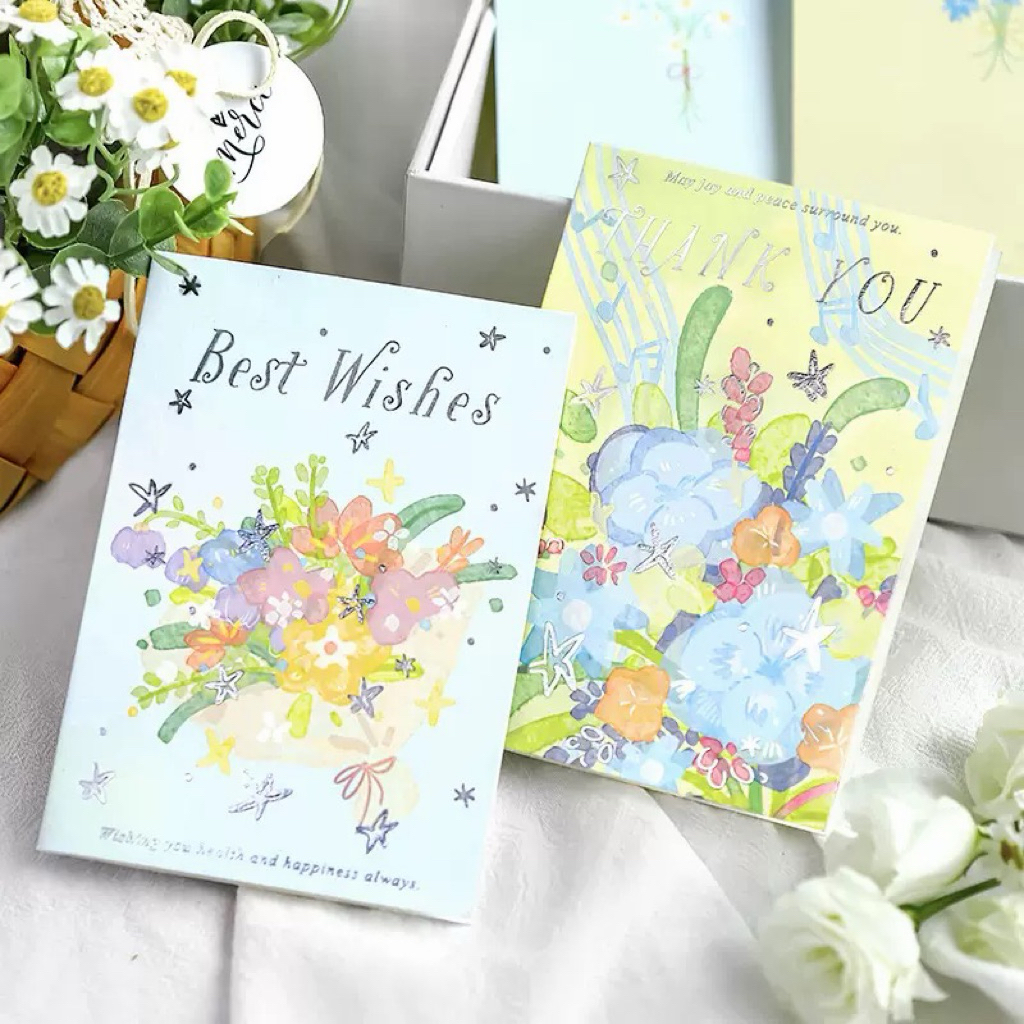 มี4แบบ > การ์ดอวยพร ช่อดอกไม้ พาสเทล พร้อมซองกระดาษไขสีขาวพิมพ์ฟลอยด์ทอง(C 24)