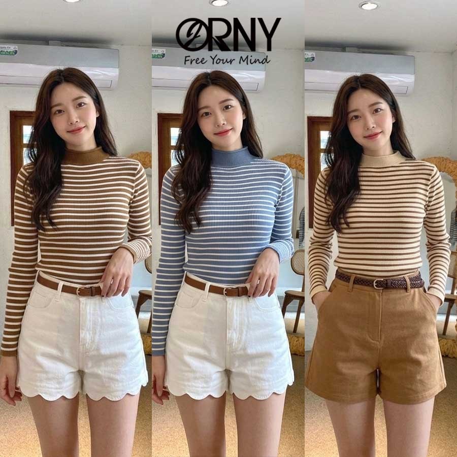 น่ารักมากก 7771 เสื้อไหมพรมลายทางแขนยาว ไหมพรมคอกลมเก็บขอบ ราคา ถูกที่สุด ดีลบีเคเค แกลเลอรีภาพที่ 2