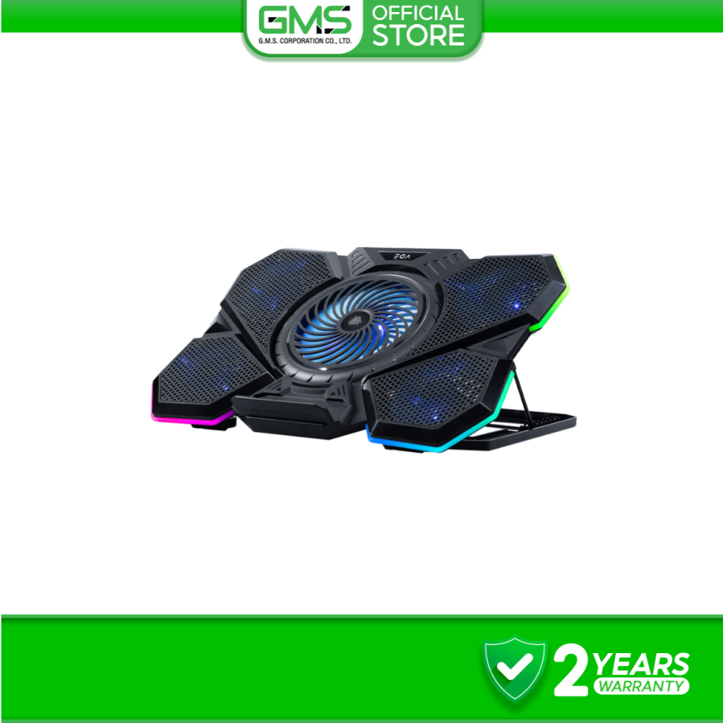 EGA พัดลมระบายความร้อน TYPE CP4 RGB สำหรับ Notebook 9–17 นิ้ว พัดลม 5 ตัว ปรับระดับได้ ประกัน 2 ปี