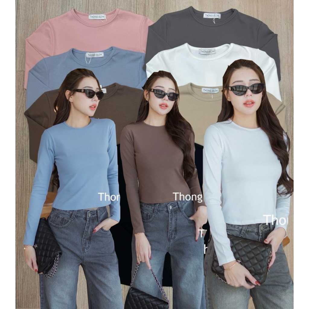T329 Thong glom เสื้อแขนยาวผ้ายูนิโคล่เนื้อพรีเมี่ยม ทรงสวยช่วงเอวเข้ารูป เหมือนน้องเบบี้ทีมาเป็นแขนยาวให้ค่ะ