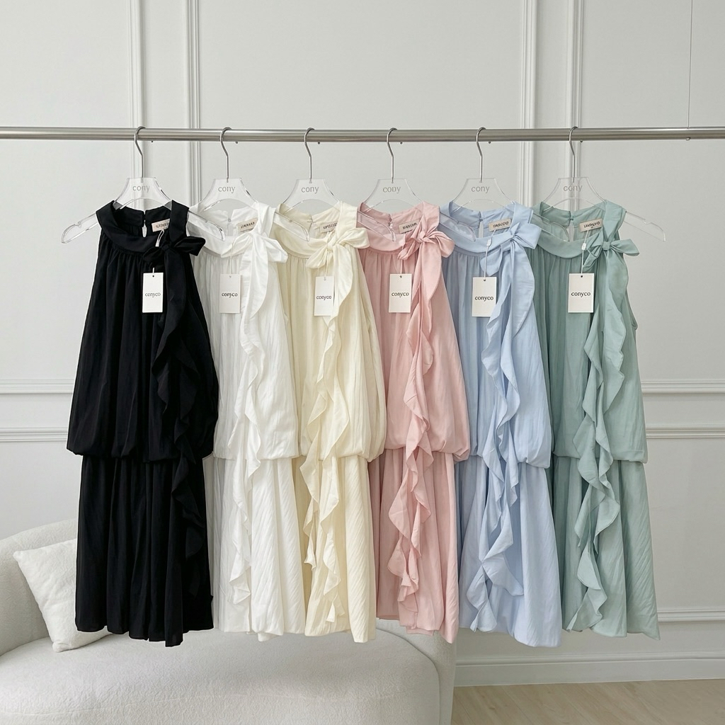conycolours | Sweet Ruffle Dress เดรสผูกไหล่จั๊มเอว