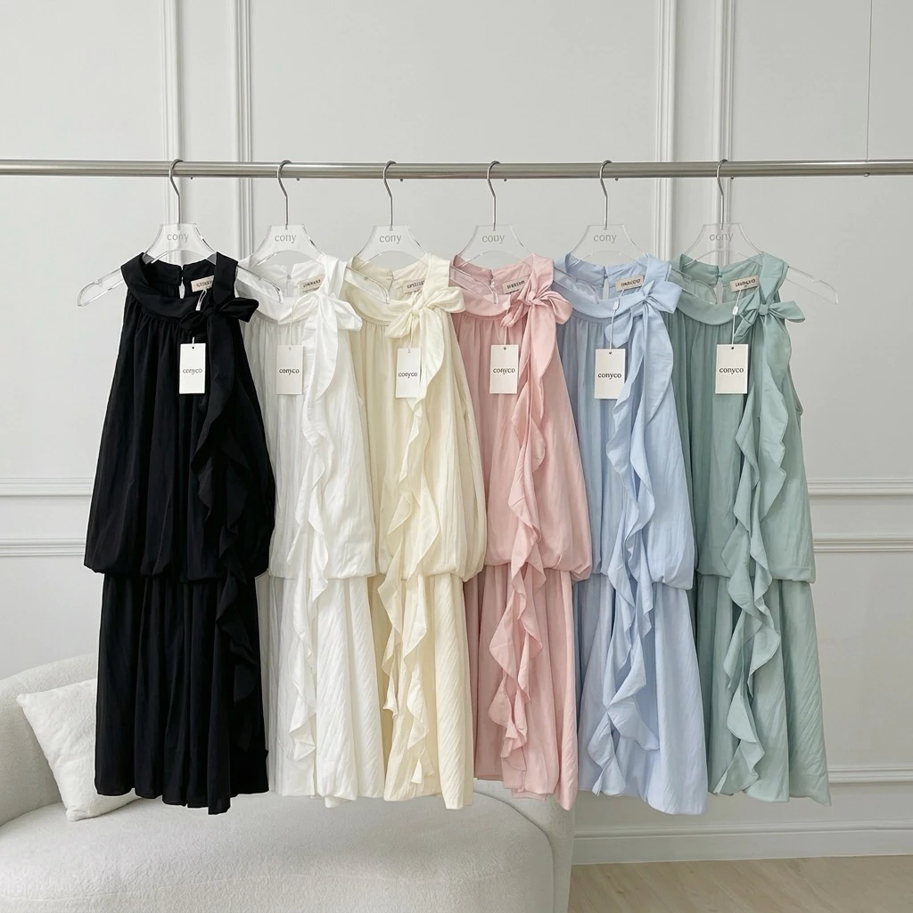 conycolours | Sweet Ruffle Dress เดรสผูกไหล่จั๊มเอว