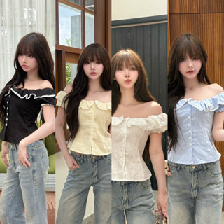 🌟Mamildya.shop🌟 เสื้อปาดไหล่ ผ้าคอตตอน/K2-5 /NUSA-ปาดเปิด⚫