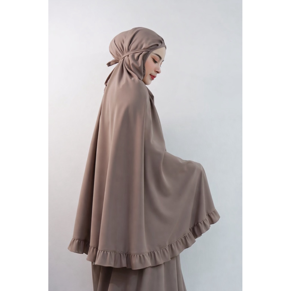 ชุดละหมาดสีพื้น ผ้าIndigroเย็นใส่สบายรุ่นระบาย