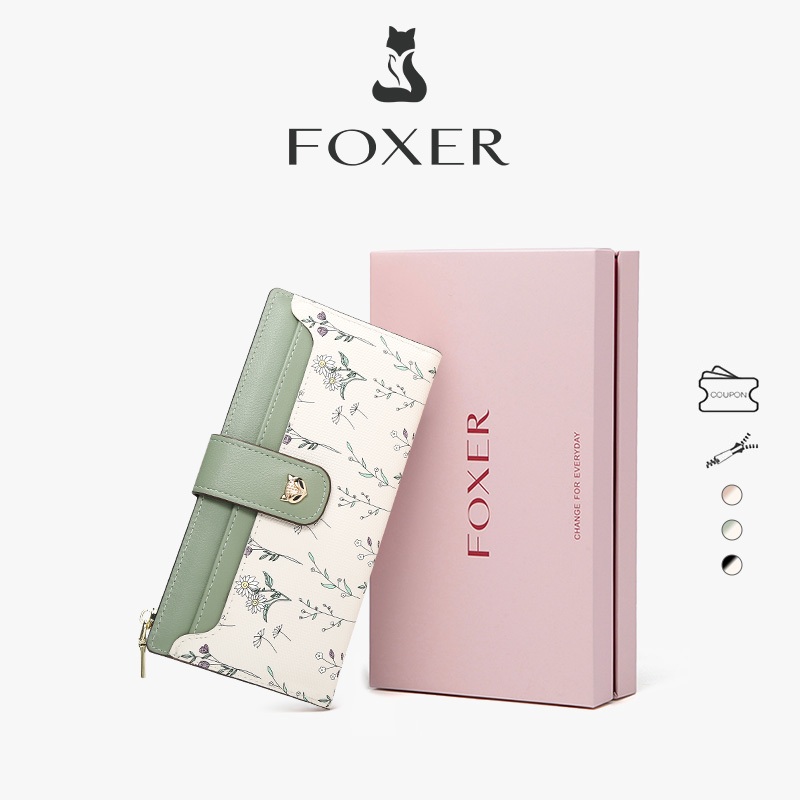 FOXER กระเป๋าสตางค์ใบยาว ลายพิมพ์ ความจุขนาดใหญ่ มีช่องใส่บัตรเครดิต กระเป๋าใส่เหรียญ