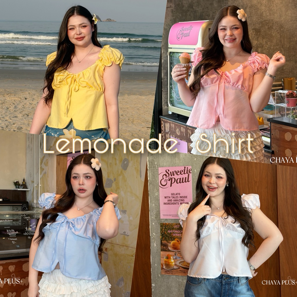 🧸𝐂𝐡𝐮𝐛𝐛𝐲𝐋𝐚𝐧𝐝.(อก38-52)🍋Lemonade Shirt🍋รุ่นเลม่อนเนด เสื้อสาวอวบ ไซส์ใหญ่ แขนตุ๊กตาน่ารักสุดๆ #Sh416