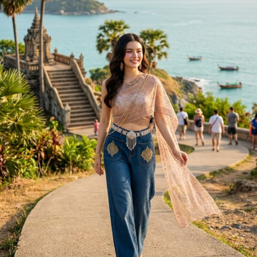 สไบใส่คู่ยีนส์ ลายกลิตเตอร์ สินค้าพร้อมส่ง