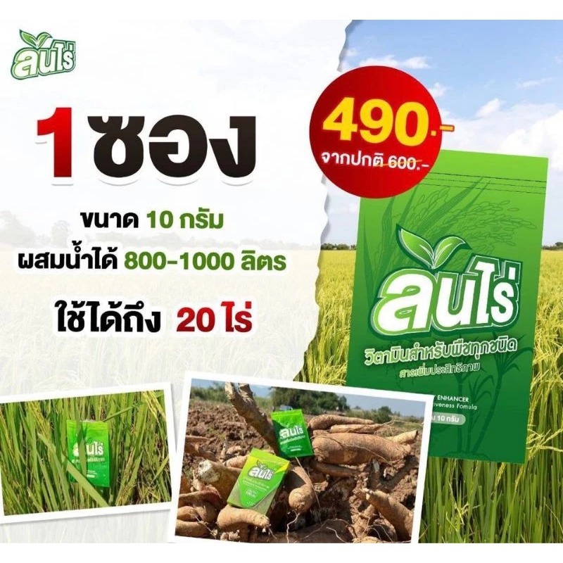 ล้นไร่ สูตรเข้มข้นพิเศษ [1 ซอง ดูแลได้ 20 ไร่] ช่วยเร่งการเติบโต พืชแข็งแรง ใบเขียวสด ผลผลิตเพิ่ม กำไรดี