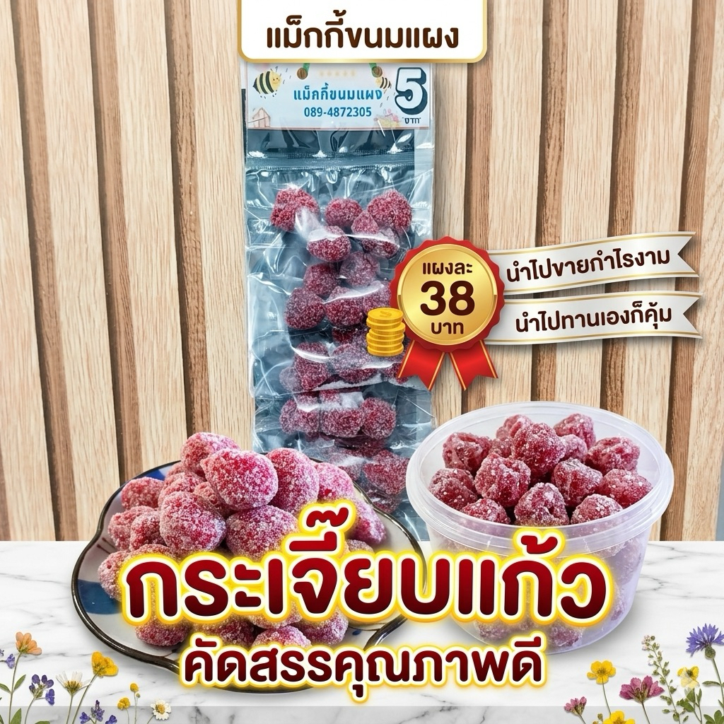 กระเจี๊ยบแก้ว ขนมแผง 38 บาท มีทั้งหมด 10 ชิ้น อร่อยคุ้มค่าราคาสบายกระเป๋า