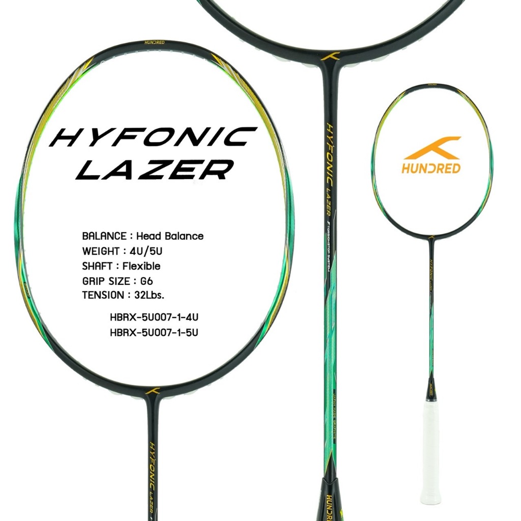 ไม้แบดมินตัน HUNDRED BADMINTON RACKET - HYFONIC LAZER HBRX-5U007-1 (สีดำ)