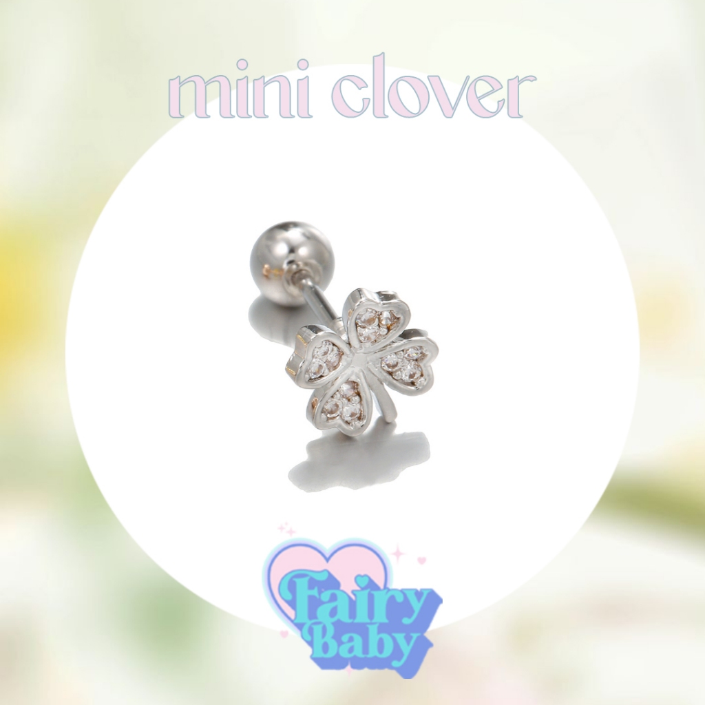 Fairybaby จิว Mini Clover ( 1 ชิ้น ) แป้นกลม จิวตุ้มหู จิวหู ใบโคลเวอร์ น่ารัก หนา 0.8 ยาว 6 mm (J1-163)