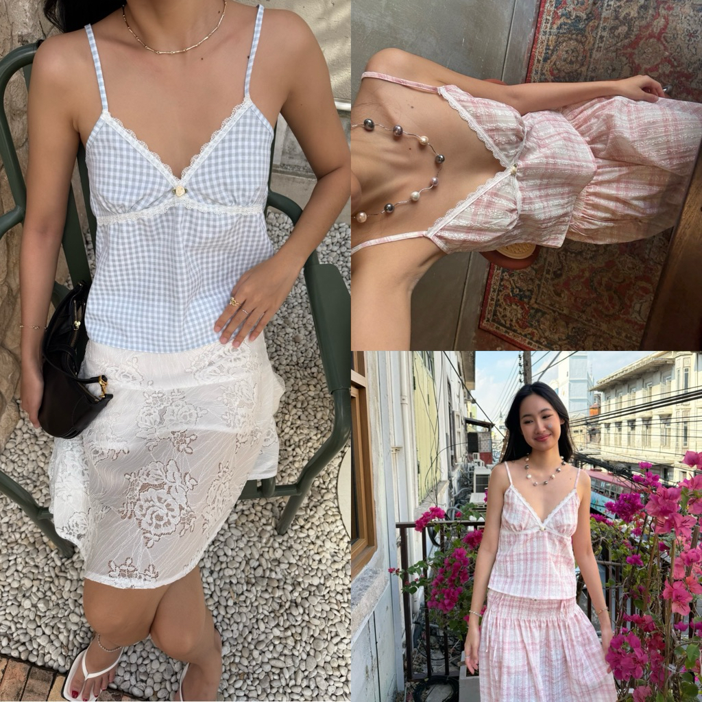 พร้อมส่ง Monet lace cami สายเดี่ยวลูกไม้ ปรับสายได้