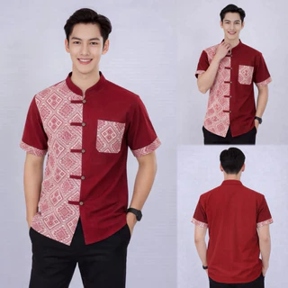 เสื้อคอจีนผู้ชาย ลายขิด/ลายไทย ทูโทน (เสื้อพิธา)