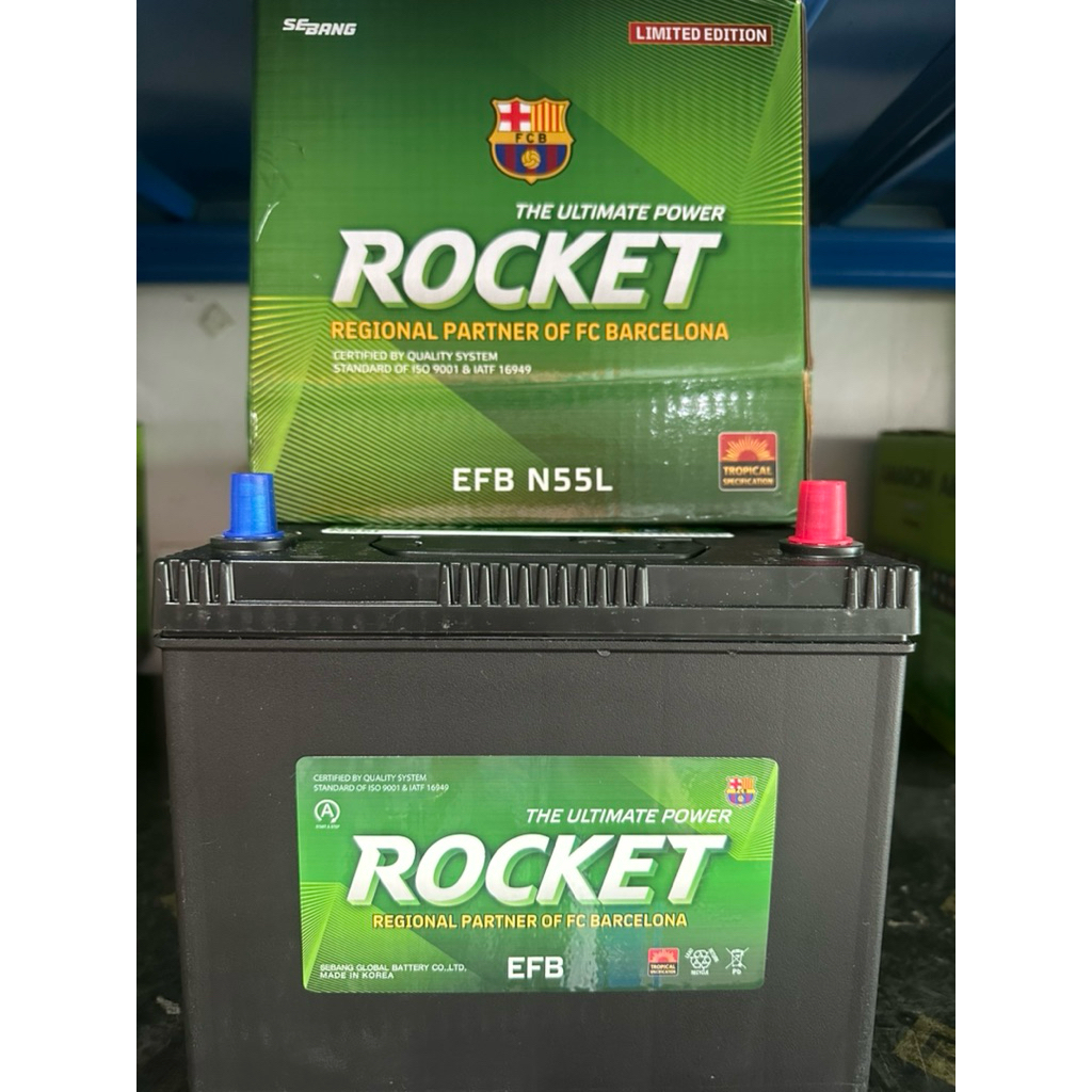 แบตเตอรี่แห้งแท้ยี่ห้อRocketรุ่นN55-55แอมป์รองรับระบบEFB(สตาร์ทสต็อป)