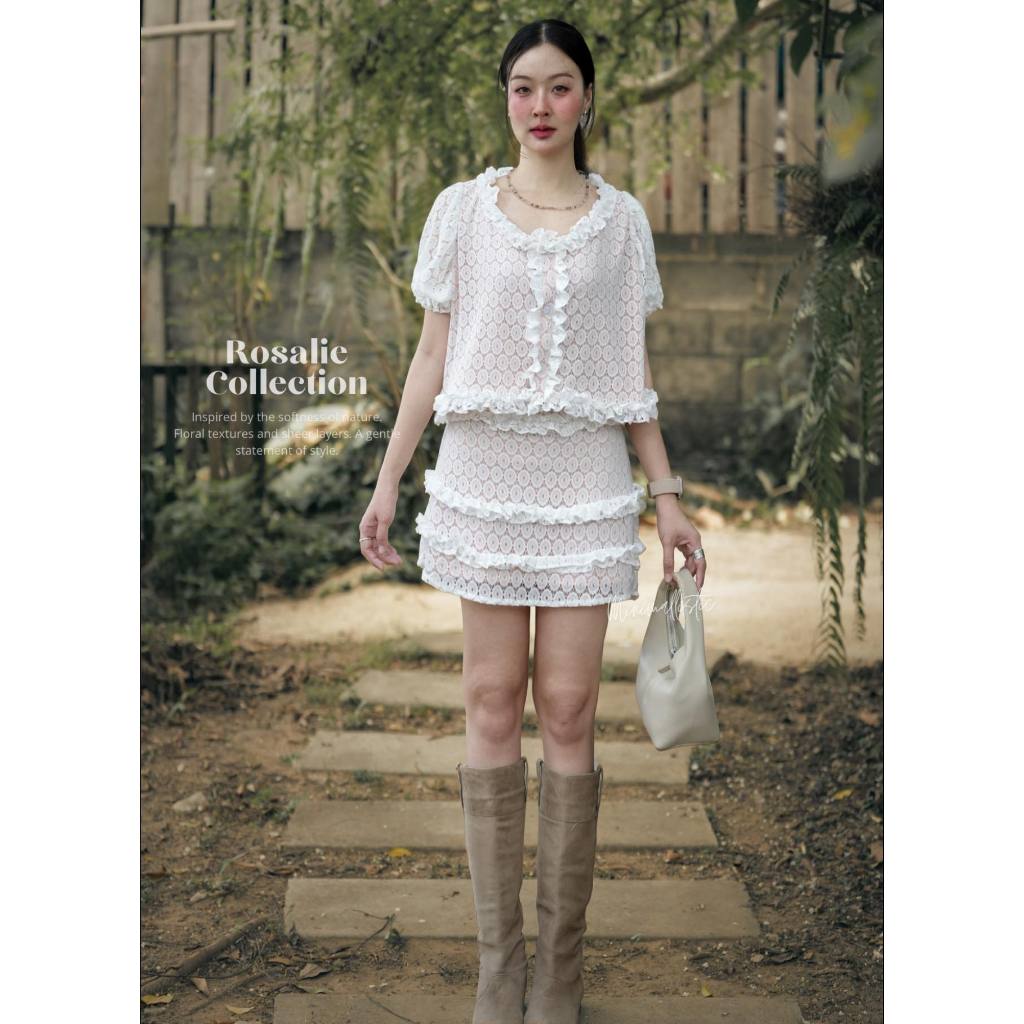 🧺Amelie Lace Top (เสื้อ-) Amelie Lace Mini Skirt (กางเกง-) ชุดลูกไม้โทนละมุน