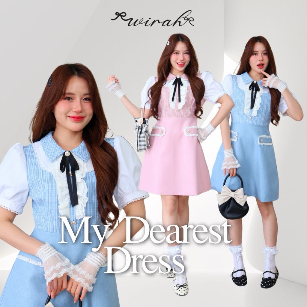 FW16 My Dearest Dress ชุดเดรสดีไซน์น่ารัก เนื้อผ้างานพรีเมี่ยม ทรงสวยพร้อมเข็มกลัดสีดำ