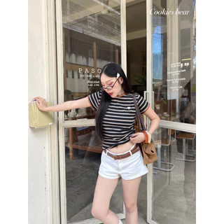 Cookie Top สื้อคอกลมลายริ้ว คู่สีน่ารักแบบเต็มสิบไม่หัก แมทซ์งาน งานพรีเมียม