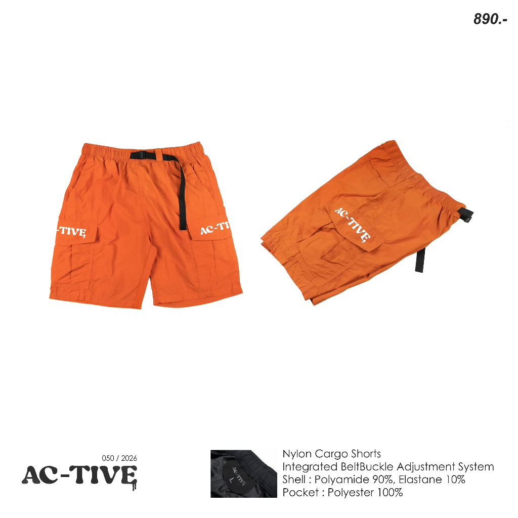 AC-TIVE Nylon Cargo Shorts / Orange / 890 B.