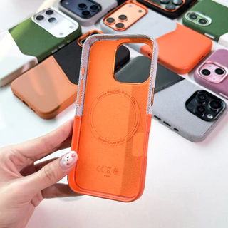 พร้อมส่ง T9S213🪾2Tone Magnetic Fabric Leather เคสแข็งชาร์จไร้สายงานผ้าตัดด้วยหนังแท้ แม่เหล็กN52 เคสไอโฟน For iPhone17pm