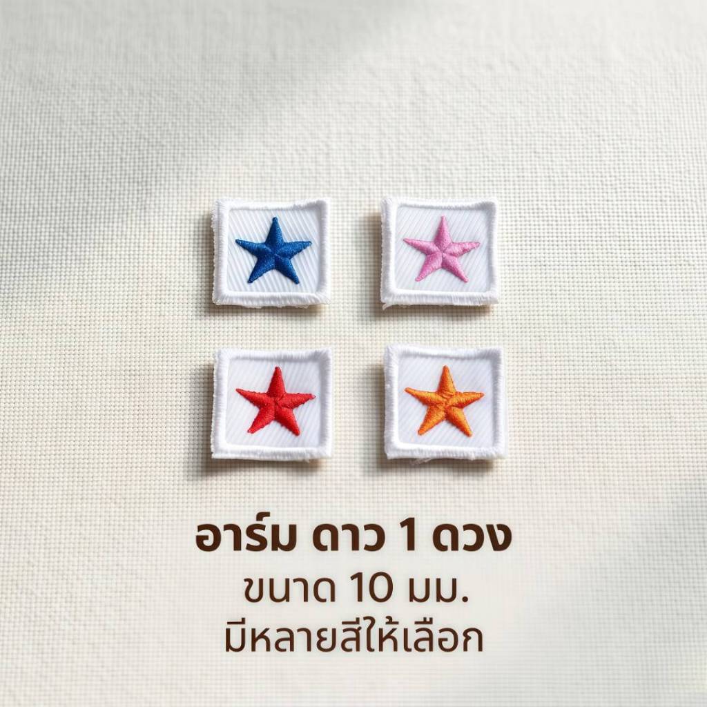"ธีน์-ฟอร์ม" อาร์มดาว 1 ดวง ใช้สำหรับติดอกเสื้อหรือปกเสื้อเพื่อแสดงระดับชั้นเรียน มีหลายสีให้เลือก
