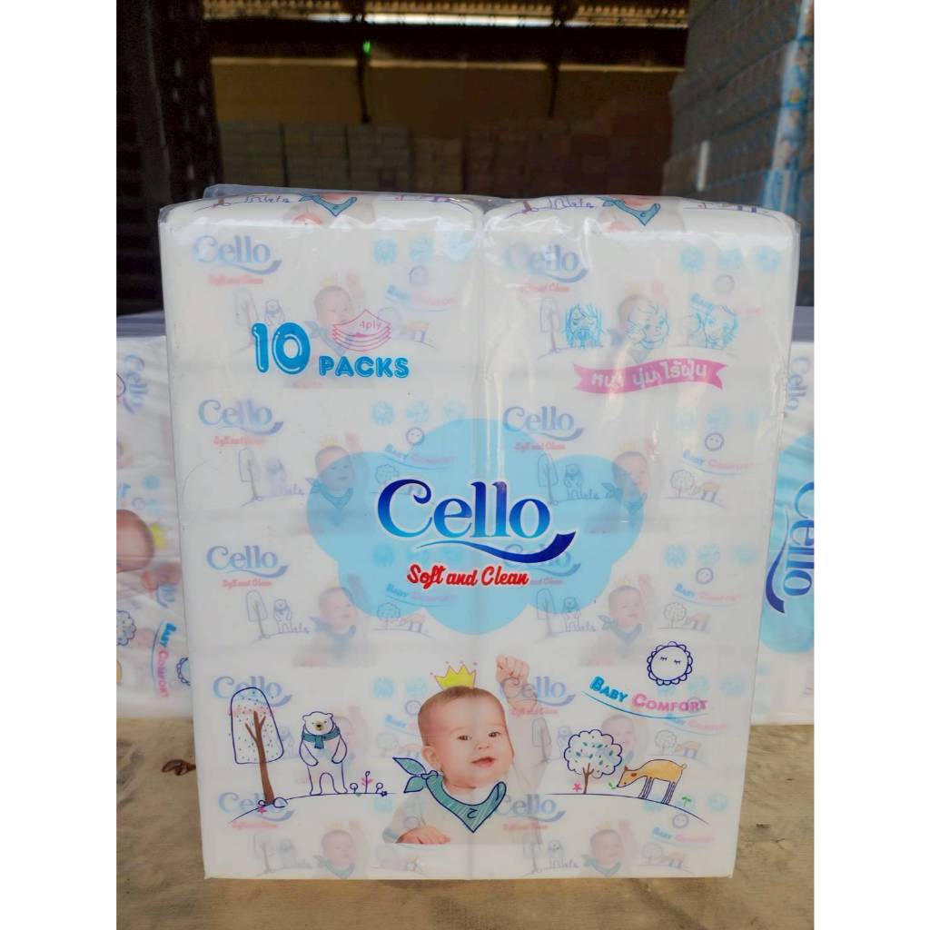 Cello baby กระดาษทิชชู่ หนา 4 ชั้น ขนาด 10 ห่อ 320 แผ่น ชุด 6 แพ็ค