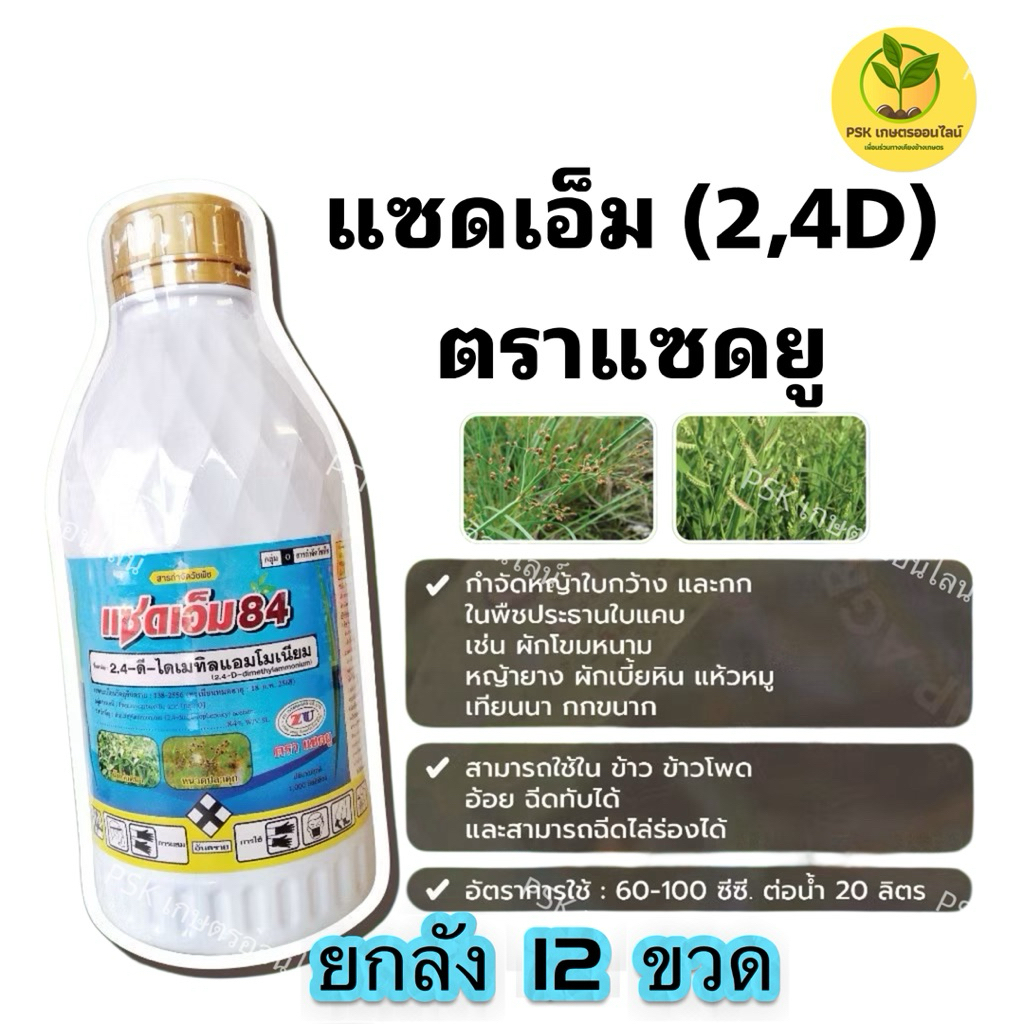 แซดเอ็ม (สาร 2,4 d) กำจัดหญ้าใบกว้างและกก ผือ แห้วหมู ในนาข้าว ข้าวโพด อ้อย ฉีดทับได้ ไล่ร่องได้ ขนา
