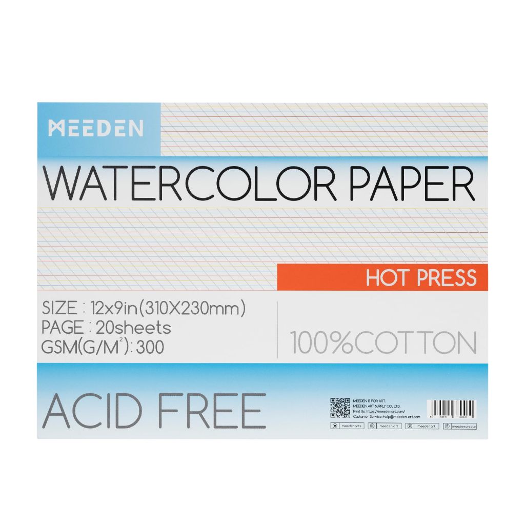 MEEDEN กระดาษสีน้ำ 100% Cotton 300 แกรม ผิวเรียบ ขนาด 9x12 นิ้ว Watercolor Paper สำหรับวาดภาพสีน้ำ