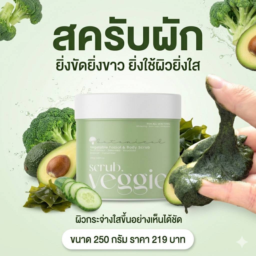 ของแท้ ส่งฟรี❗️สครับผัก Veggie Scrub เนื้อยืด เข้มข้น ลดขาลาย รอยแตกลาย ผิวกระจ่างใส