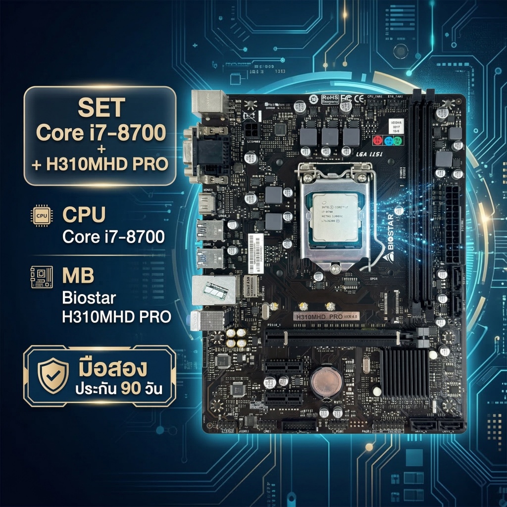 ชุดเซ็ต Intel Core i7-8700 + Biostar H310MHD PRO [มือสอง ประกัน 90 วัน] LGA 1151v2