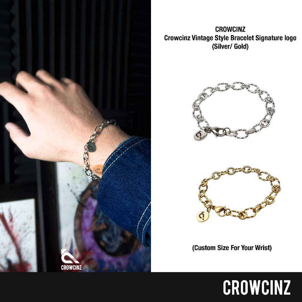 Crowcinz​ Vintage​ Style Bracelet​ Signature​ logo กำไลข้อมือสแตนเลส
