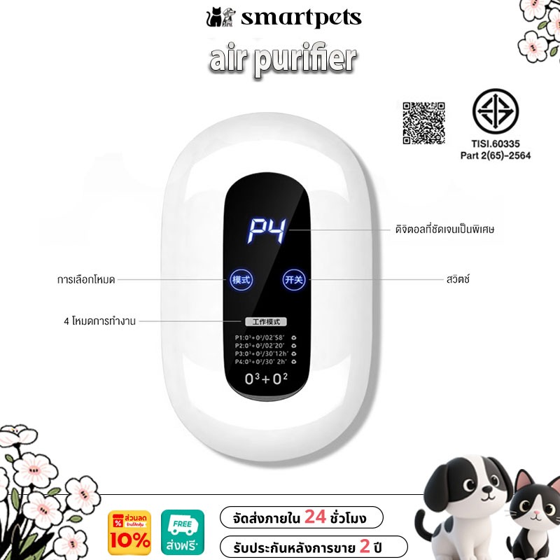 ฟรี ลูกกลิ้งกำจัดฝุ่น เครื่องฟอกอาศ เครื่องดับกลิ่นสัตว์เลี้ยง ฟอกอากาศ เครื่องกำจัดกลิ่น PM2.5 Air Purifier ฆ่าเชื้อ99%