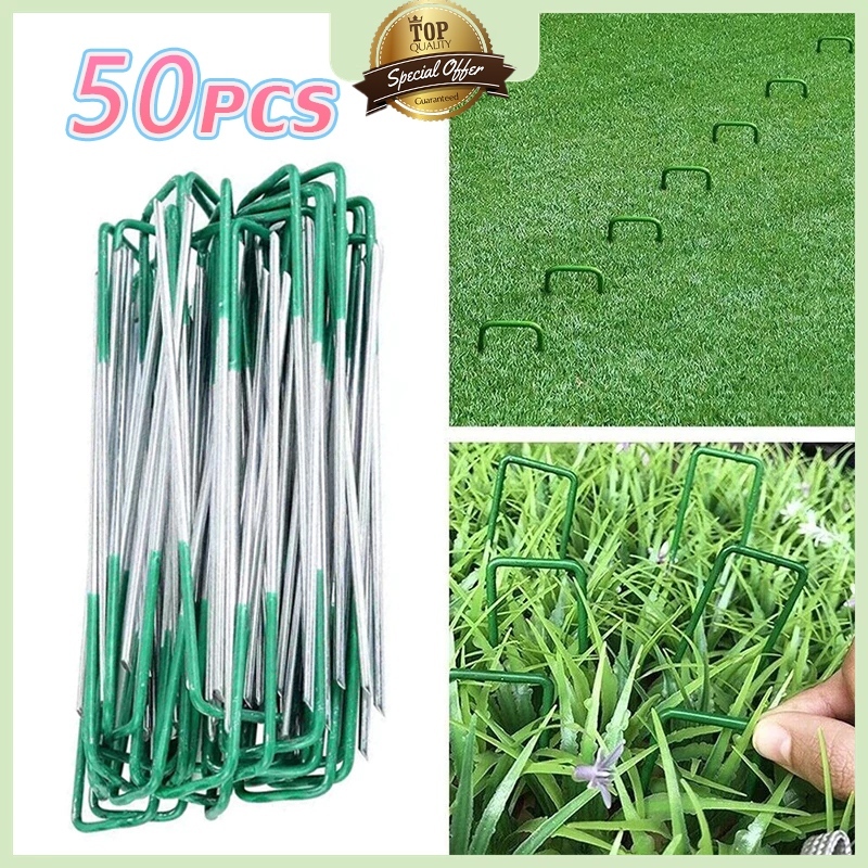 🔥 ขายร้อน 🔥50ชิ้น หมุดยึด  แผ่นยางพลาสติก เหล็กแข็ง ผ้าคลุมดิน หมุดยึดผ้าคลุมวัชพืช วัดหนักรูปตัวยูสวนเดิมพัน Pins