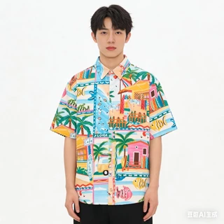 SGH0273 เสื้อฮาวายผู้ชาย ลายทะเล Aloha Summer เสื้อเชิ้ตแขนสั้น ใส่เที่ยวทะเล หล่อเท่ ใส่สบาย