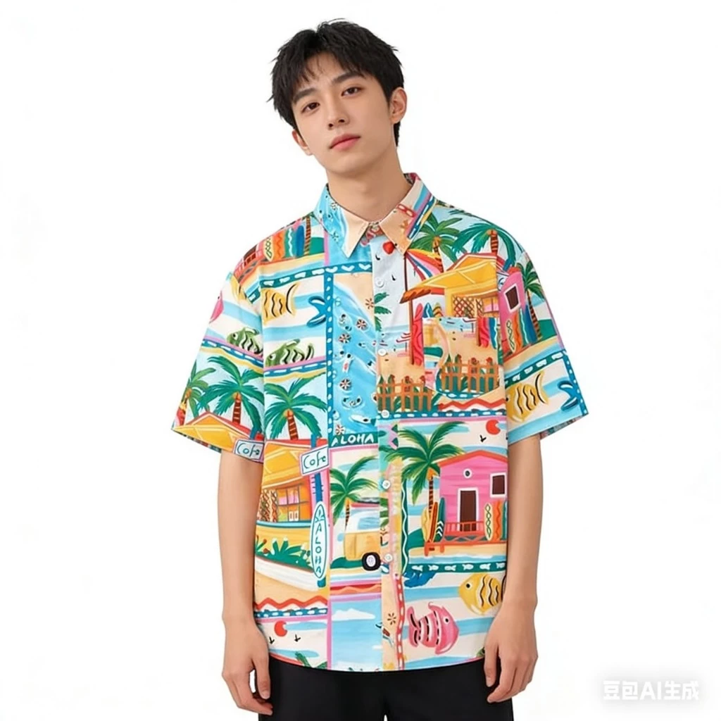 SGH0273 เสื้อฮาวายผู้ชาย ลายทะเล Aloha Summer เสื้อเชิ้ตแขนสั้น ใส่เที่ยวทะเล หล่อเท่ ใส่สบาย