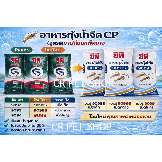 อาหารกุ้งน้ำจืด ซีพีโปรตีนสูง/20กก.