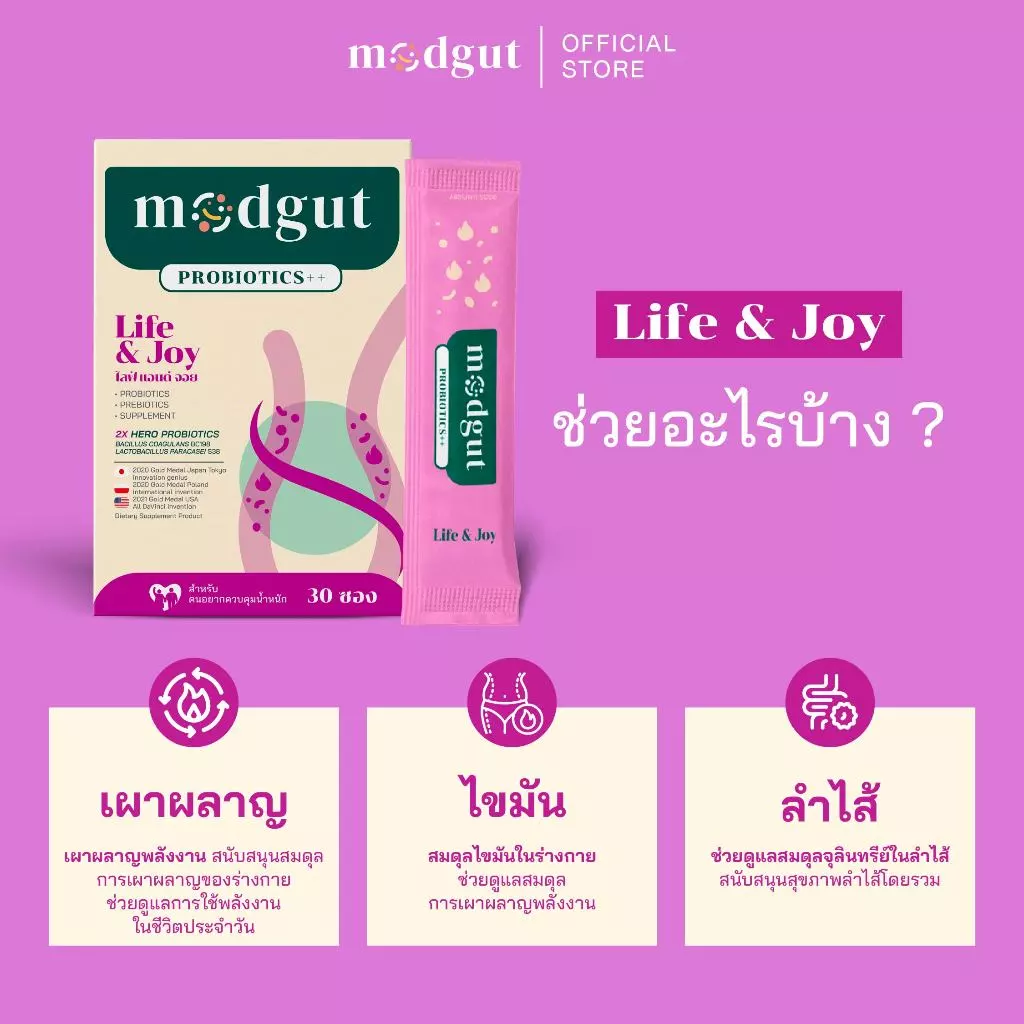 Modgut โพรไบโอติกส์ Probiotics++ สูตร Life&Joy ดูแลระบบขับถ่าย & เผาผลาญ 30 ซอง สำหรับคนกินไม่เป็นเวลา thumbnail 3