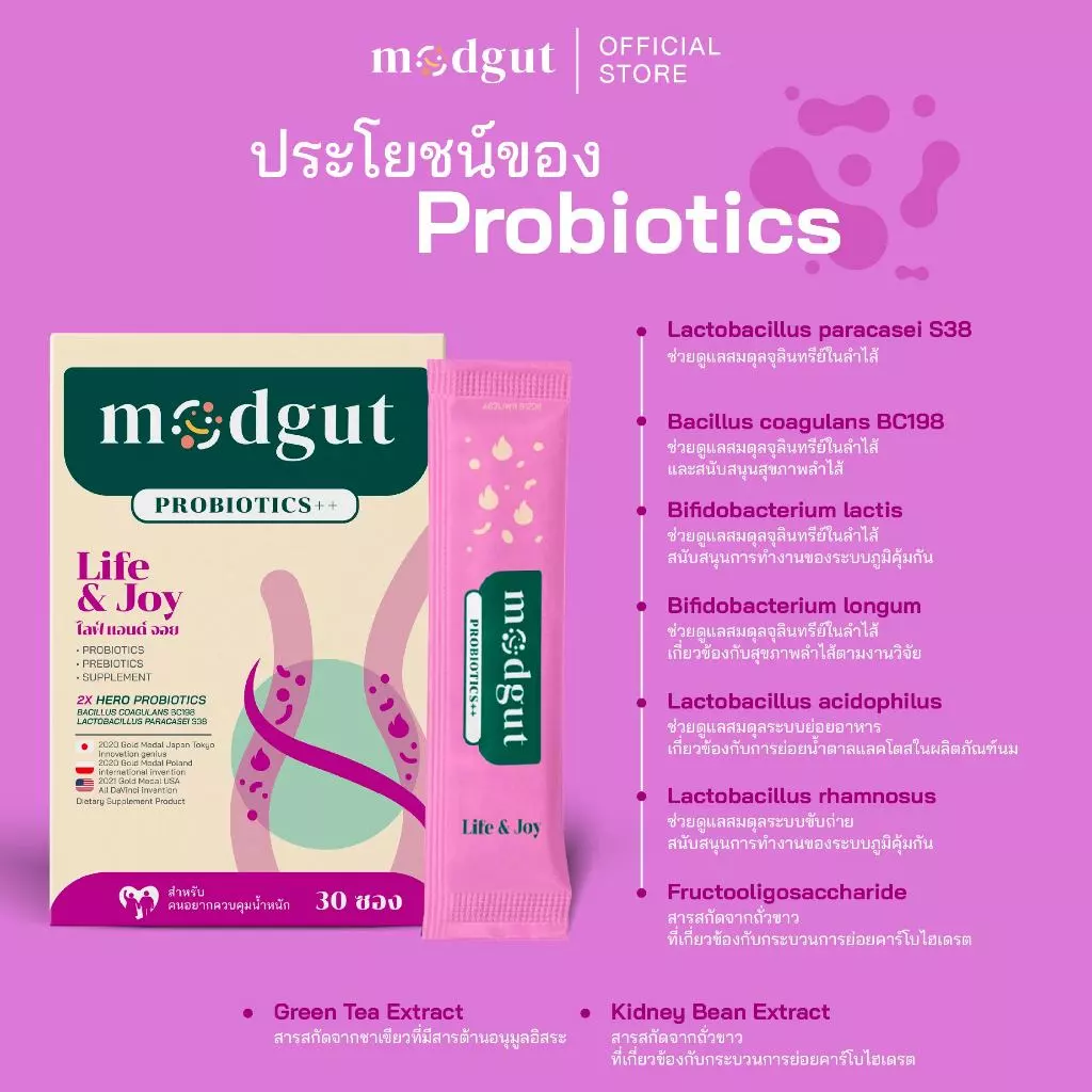 Modgut โพรไบโอติกส์ Probiotics++ สูตร Life&Joy ดูแลระบบขับถ่าย & เผาผลาญ 30 ซอง สำหรับคนกินไม่เป็นเวลา thumbnail 4