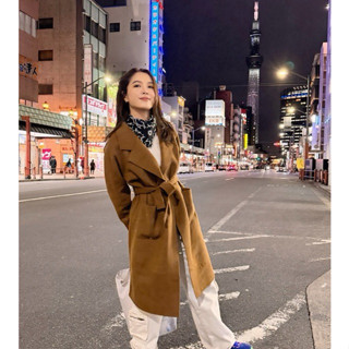 C029 Brown Urban Coat เสื้อโค้ทตัวยาว ทรงสวยไม่ยับ มีเชือกผู…