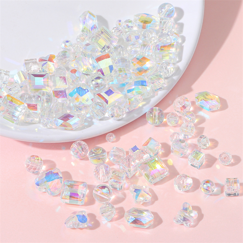 ลูกปัดคริสตัลเหลี่ยม AB Rondelle คละจำนวน อุปกรณ์DIY พร้อมส่ง