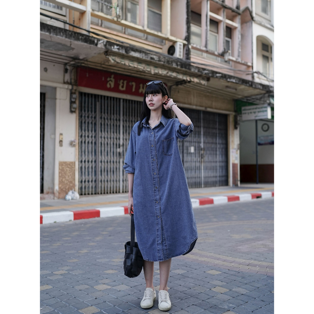 D00037 เดรสยีนส์แขนยาว