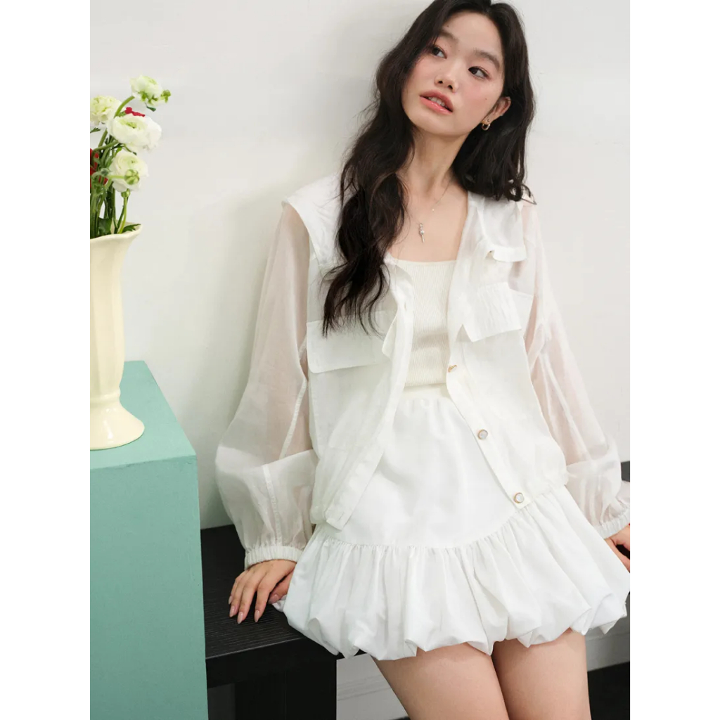 [พร้อมส่ง M/พรีออเดอร์] KUOSE : White Sheer Lightweight Hooded Jacket